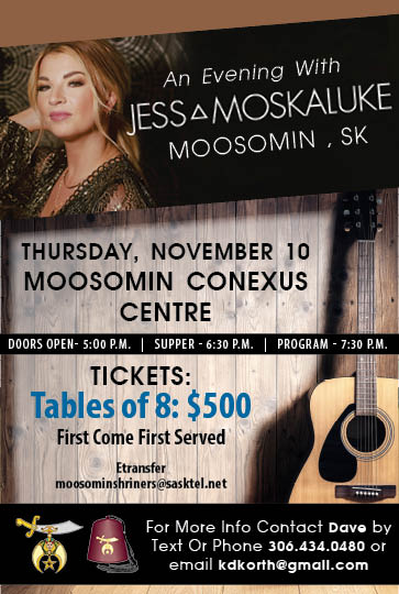 Organized by the Moosomin Shriners, an acoustic show on November 10 will be part of Moskaluke’s cross-Canada tour.